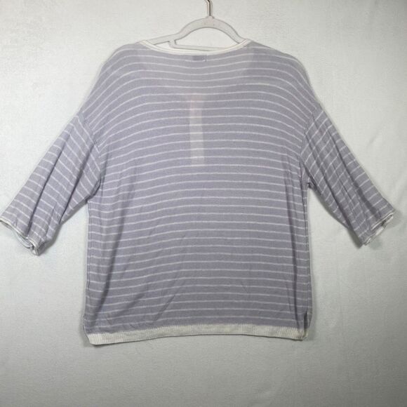 Gentle Fawn Lilac & White Striped Linen-Blend Henley Top – Size L - Picture 2 of 10